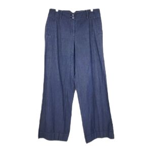 New York & Company Dark Wash Lightweight Wide Leg Denim Trouser Pant 8 Medium